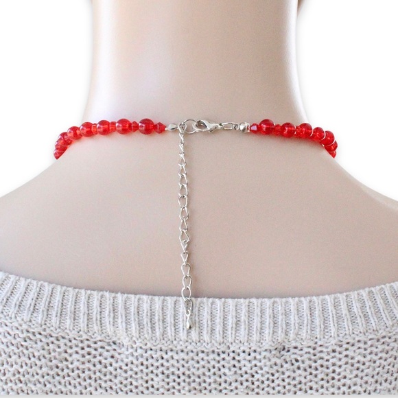 Blown Glass Red Chili Pepper Beaded Necklace Red Beads Handmade Art Glass - Picture 4 of 4